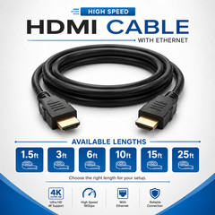 High Speed HDMI Cable with Ethernet – 1.5ft / 3ft / 6ft / 10ft / 15ft / 25ft
