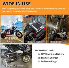 72V Battery Pack 80Ah Lithium Li-ion for 0-7000W Motor 100A BMS with 10A Charger