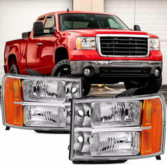 2007-2013 GMC Sierra 1500 2007-2014 2500HD 3500HD Headlight Pair–Compatible