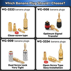 WG-009 Banana Plugs Audio Jack Connector, 24K Gold Dual Screw Lock Speaker Conne