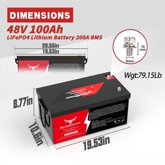 48V 100Ah LiFePO4 Lithium Battery For Golf Cart in 200A BMS, Max.Power 10.24kW