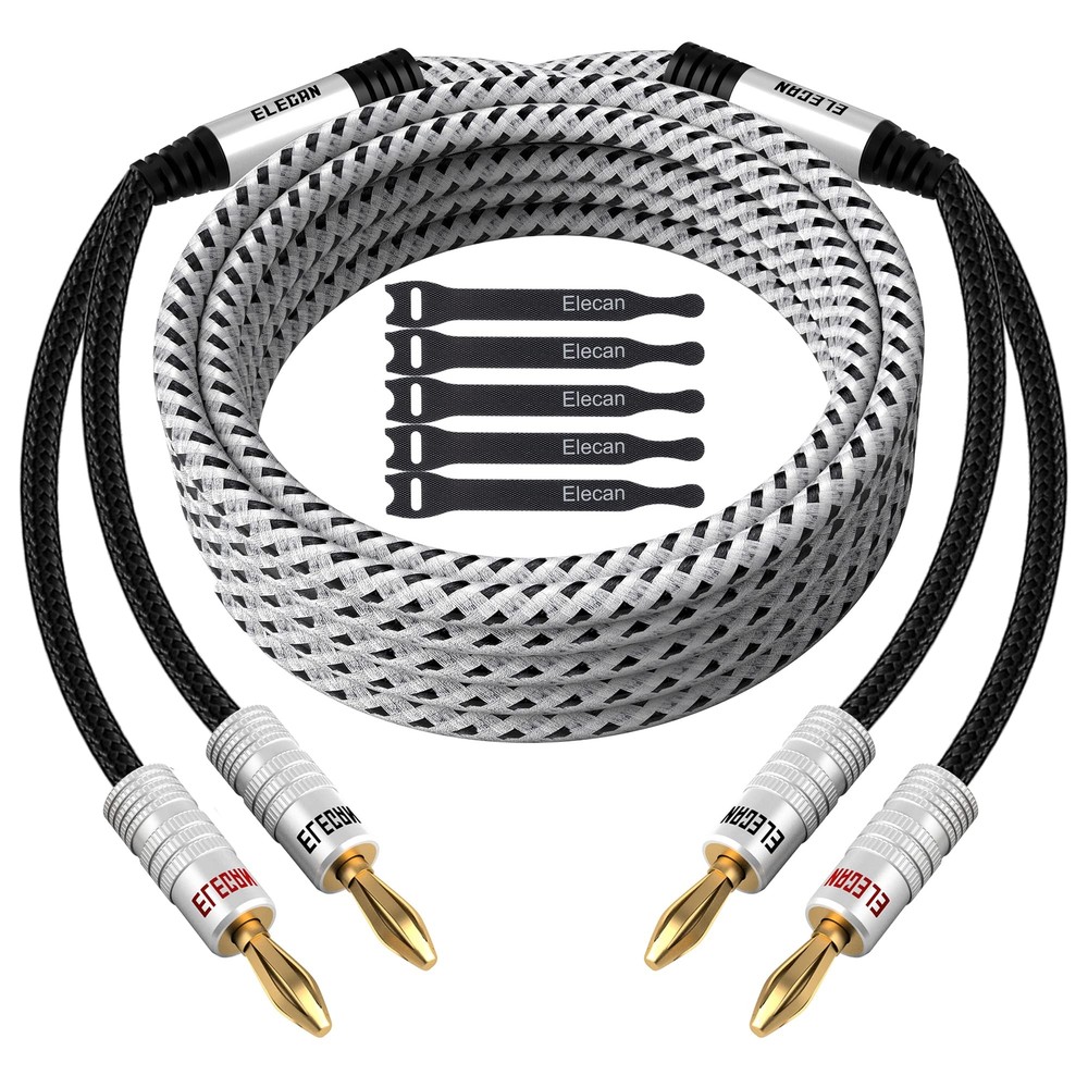 14 AWG Speaker Cable Wire 15 Feet with Gold-Plated Banana Tip Plugs-CL2 Rated…