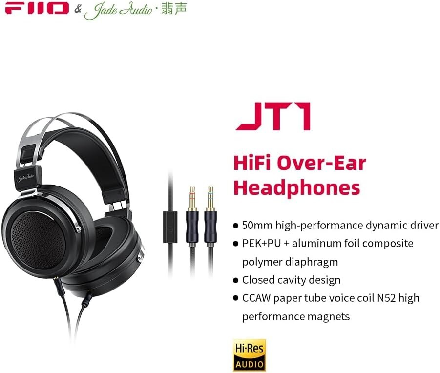 FiiO/JadeAudio JT1 Professional Studio Headphones for Recording Gaming with Mic