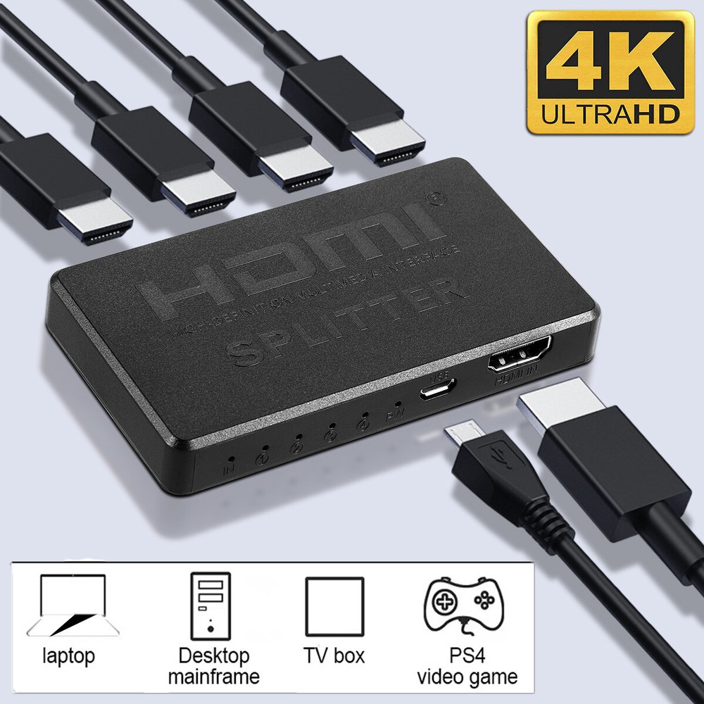 HDMI Splitter 1 In 4 Out 4K UHD HD 1080P 4-Port Repeater Splitter Amplifier 1×4
