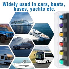 6 Way Blade Fuse Box Block Holder 12-24V Car Boat Power Distribution Panel Board