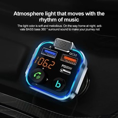 Bluetooth 5.0 Car Wireless FM Transmitter Adapter 2USB PD Charger AUX Hands-Free