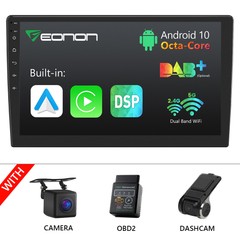 CAM+OBD+DVR+Eonon Android 10 8-Core 2Din 10.1″ Car Stereo Radio GPS Navi CarPlay