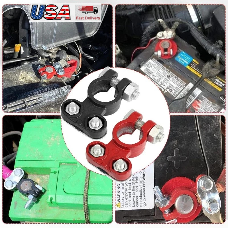2PCS Negative & Positive Car Battery Cable Terminals Top Post Connectors Clamp
