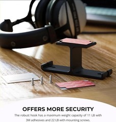 Blucoil Aluminum Under-Desk Headphone Hanger with 11-22 LB Weight Capacity