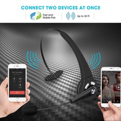 Wireless Bluetooth Headset Noise Cancelling Over the Head Boom w/Mic For Trucker