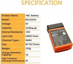 2100mAh BA225030 6V Ni-Mh Battery For HBC Pump Truck Remote Control Battery US