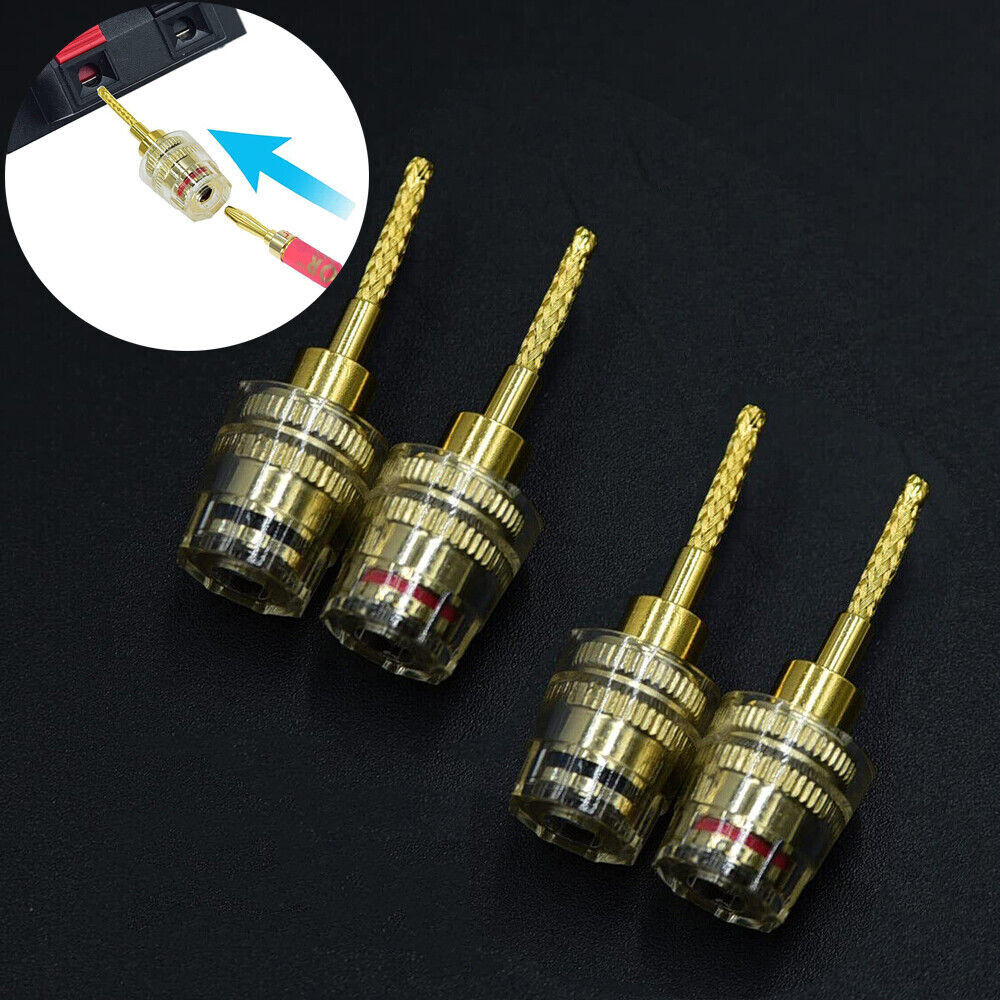 4pcs Pin to Banana Female Speaker Cable Adapter HIFI Audio Gold Plated Connector