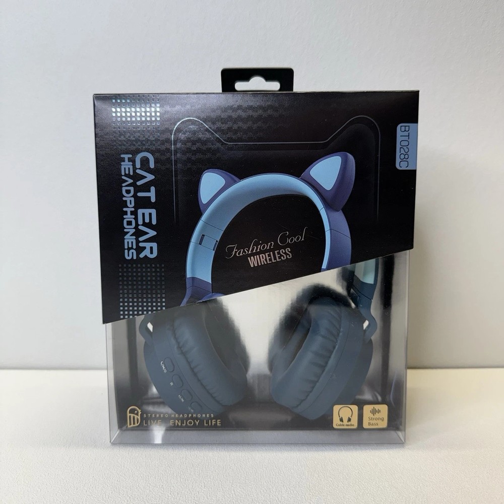 Fashion Cool Wireless Cat Ear Headphones w/Microphone Blue NEW