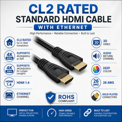 CL2 Rated Standard HDMI Cable with Ethernet – 30ft / 35ft / 40ft / 50ft / 65ft