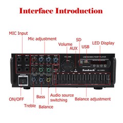 Bluetooth 5.0 HiFi Power Amplifier 2000W Stereo Karaoke FM USB EQ AUX Sunbuck E