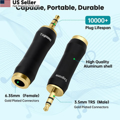 Togconn 1/8 Inch to 1/4 Adapter 2 Pack, 3.5mm(TRS) Male 6.35mm Female