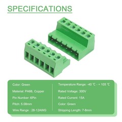 5 Pairs 6Pin 5.08mm Pitch Screw Terminal Block Connector Phoenix Plug