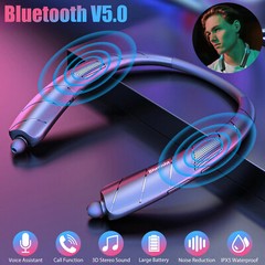 Bluetooth Neckband Wireless Earbuds Speaker Headset Stereo Earphones Retractable