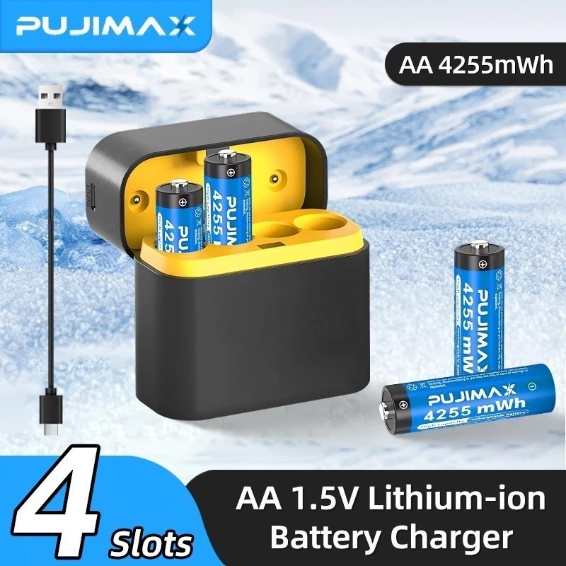 4 Packs 4255mWh AA 1.5V Rechargeable Lithium Batteries + Fast Charger Box NEW