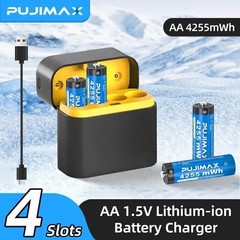 4 Packs 4255mWh AA 1.5V Rechargeable Lithium Batteries + Fast Charger Box NEW