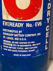 Eveready 1.5 Volt Dry Cell Used 10″ Battery FOR COLLECTABLE OR DISPLAY ONLY e2