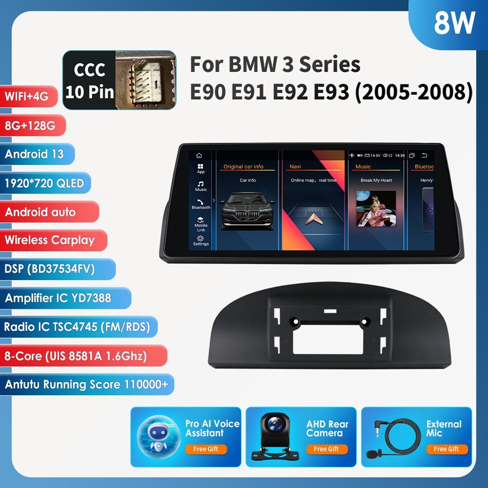 10.33″ Android 12 8+128GB Car GPS Stereo Head Unit For BMW 3 er E90 E91 E93 CCC