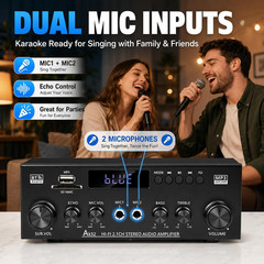 Bluetooth 5.0 Stereo Amplifier, 2.1 Channel 400W Home Audio Stereo Receiver for