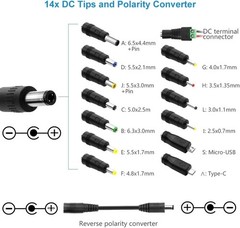 Adjustable AC to DC Power Adapter 3V to 24V with 14 Tips and Polarity Converter