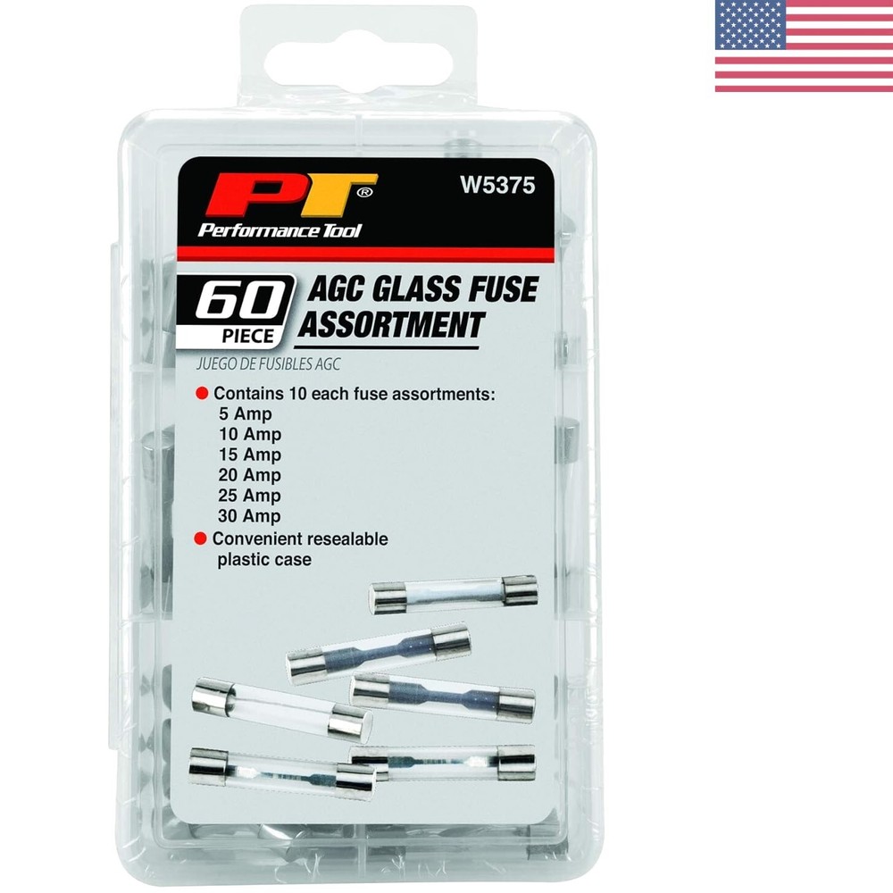 60pc Glass Fuse Assortment – Various Sizes – Automotive, Marine & Household Use