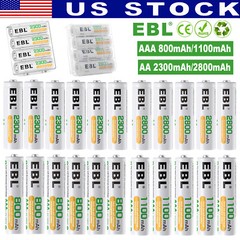Lot EBL AA AAA Rechargeable Batteries Ni-Mh 2800mAh 2300mAh 1100mAh 800mAh + Box