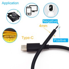 100pcs 1ft 25cm USB C Cord Type-C Male Cable 2 wires 22AWG Power Pigtail Cable