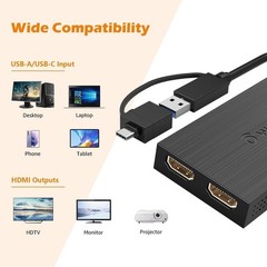 WAVLINK HDMI Splitter Display Dual Monitor, USB A or USB-C to Dual HDMI Adapter