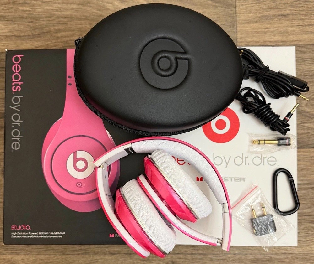 Beats Studio by Dr. Dre Monster Pink Headphones Complete w/ Box Case Tested
