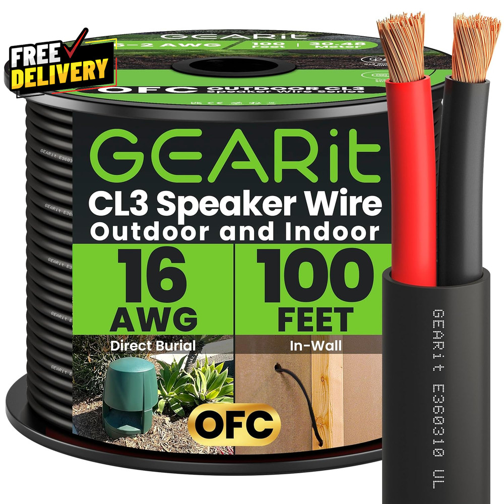 16/2 Speaker Wire (100 Feet) 16AWG Gauge Outdoor Direct Burial in Ground/In W…