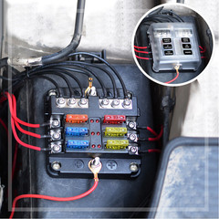 6 Way Car Boot Power Distribution 12/24V Blade Fuse Holder Box Block Panel Board