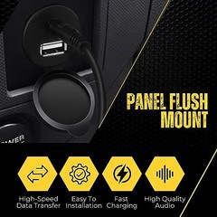 TNP USB AUX Flush Mount Cable, Dashboard Panel Dash Mount USB + 3.5mm AUX 6 ft