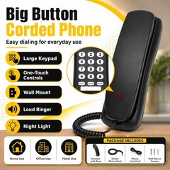 Black Wired Corded Landline Phone Desk Wall Mount Telephone Home Office Use