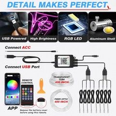 10M RGB 8 in 1 RGB Car Atmosphere Interior LED Guide Fiber Optic Ambient Light