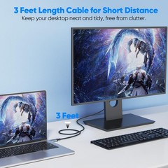 Display Port Cable 3ft, DisplayPort 2.1 16K60Hz 8K120Hz 4K240Hz 2K360Hz 1080P…