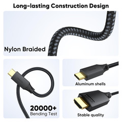4K USB C to HDMI Cable 15 or 20FT, High Speed Type-C to HDMI Cord-Braided,Thunde