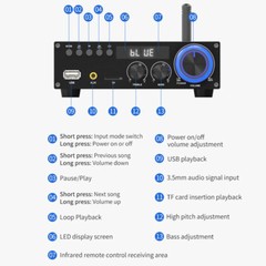 300W Bluetooth Amplifier LED Powerful Hifi Stereo Amplifier, 2.0 Channels LP-T2