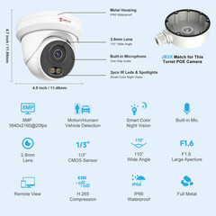 Anpviz 8MP 4K PoE IP Camera AI Human/Vehicle Detection, Smart Color Night Vision