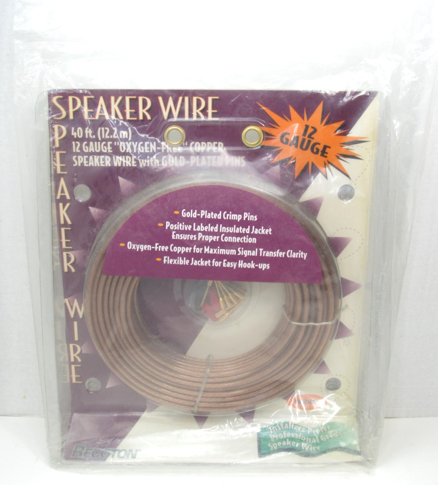NEW Recoton 12 Gauge 40ft Oxygen Free Copper Speaker Wire w Gold Plated Pins NOS