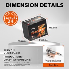 Refurbished LiTime 24V 50Ah TM Bluetooth LiFePO4 Lithium Battery For Marine Boat