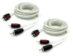 PAIR WHITE 18 FT HIGH END RCA CABLES 3X SHIELDED TWISTED CAR MARINE AMP 18 FEET