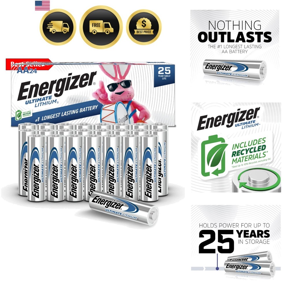Ultimate Lithium AA Batteries, 24 Pack, 1.5V Long-Lasting for High-Drain Devi…