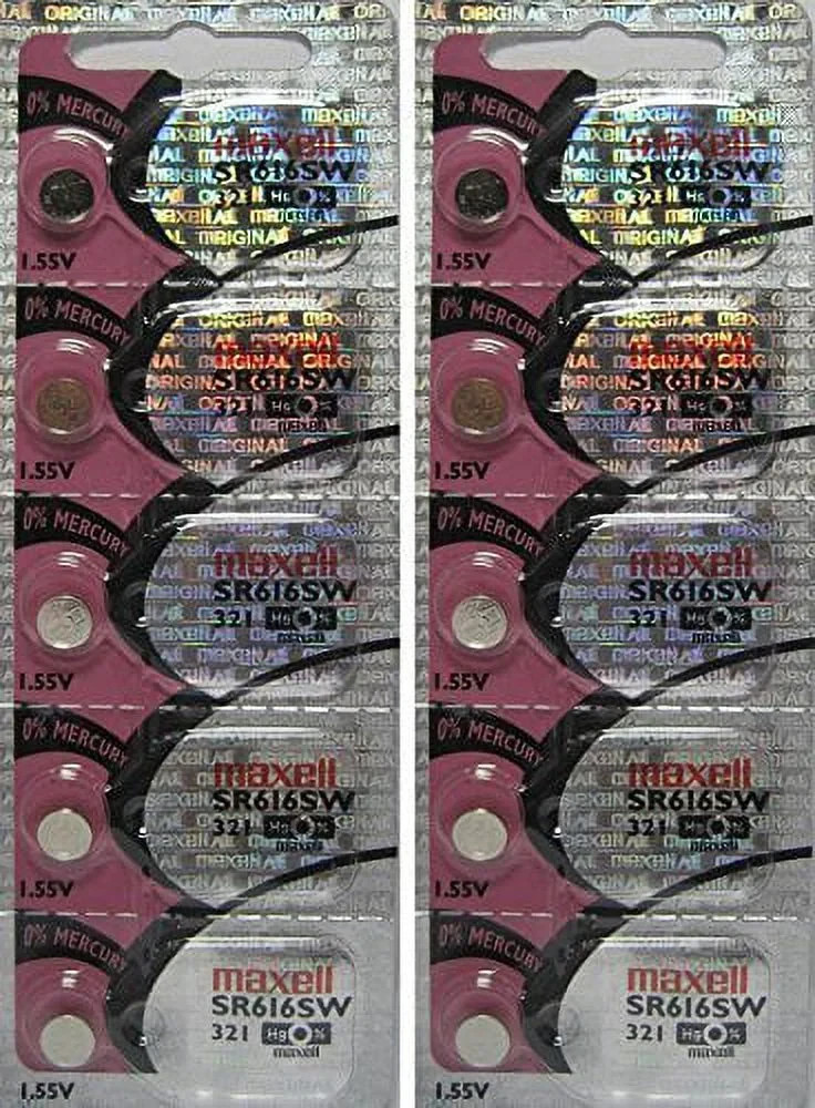 Ten (10) Maxell Hologram 321 SR616SW Silver Oxide Watch Battery EXP 6/2030