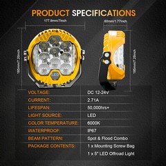 4PCS 7inch LED Work Light Pods Spot Flood Combo Fog Lamp for Offroad Driving Car