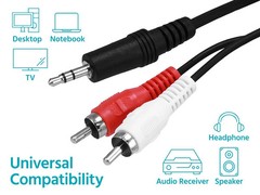 Monoprice 6ft 3.5mm (1/8″) Male Stereo TRS Plug to 2 RCA Male Plug Cable – Black