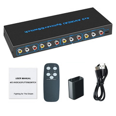 New 4 In 3 Out AV Switch RCA Switcher Box Video L/R Stereo Audio AV Selector Box